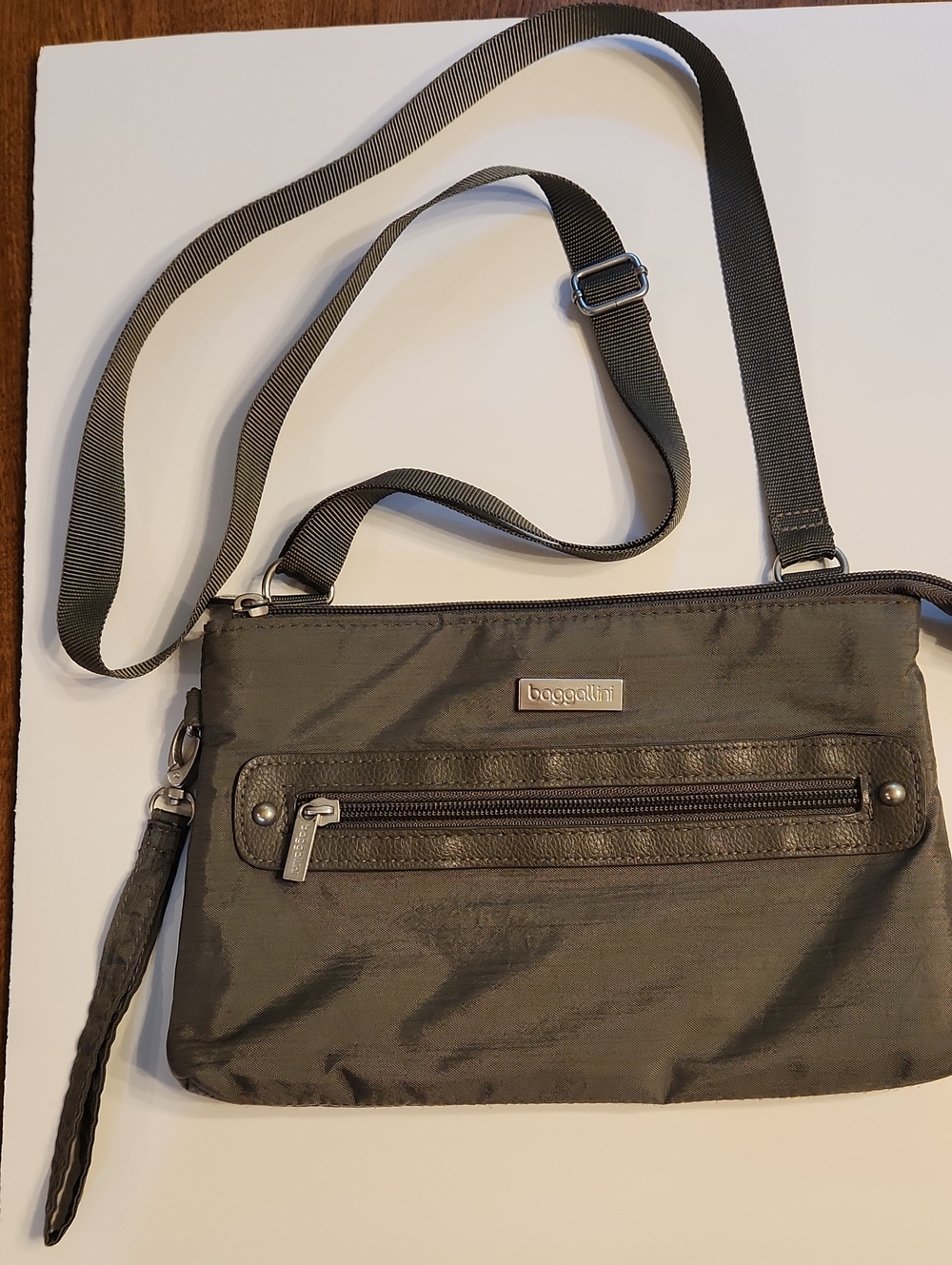 Baggallini Grey Nylon Crossbody with Silver-Tone Hardware
